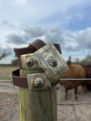 Red Stone Rectangle Concho Belt