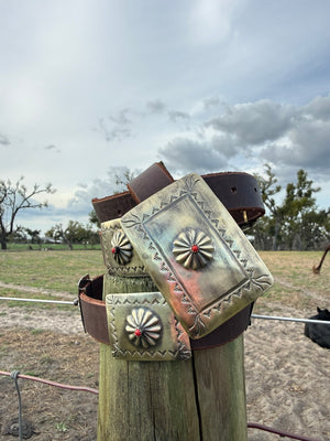 Red Stone Rectangle Concho Belt