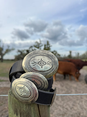 Big Silver Stamped Concho Belt and Buckle