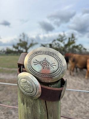 Big Silver Stamped Concho Belt and Buckle