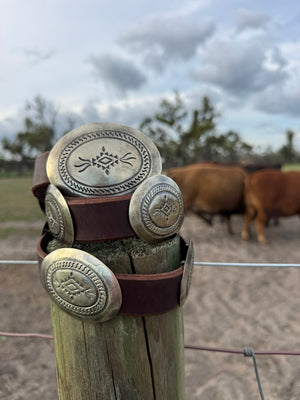 Big Silver Stamped Concho Belt and Buckle
