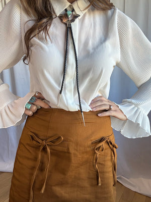 Tie Front Twill Mini Skirt