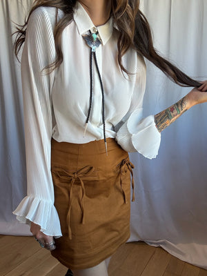 Tie Front Twill Mini Skirt