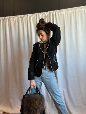 Beaded Western Blazer with Leather Accents