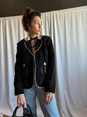 Beaded Western Blazer with Leather Accents