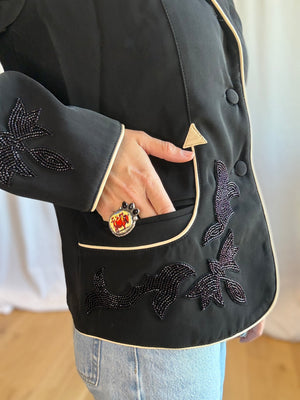 Beaded Western Blazer with Leather Accents