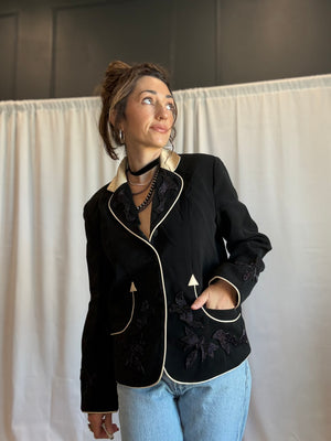 Beaded Western Blazer with Leather Accents