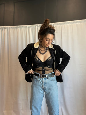 Beaded Western Blazer with Leather Accents