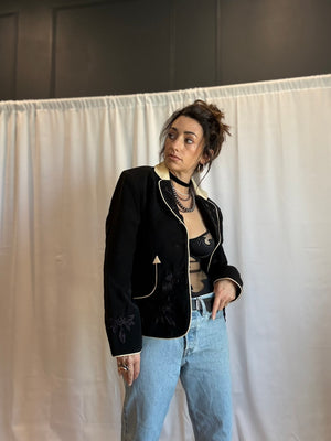 Beaded Western Blazer with Leather Accents