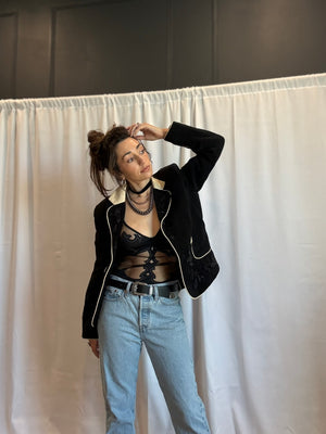 Beaded Western Blazer with Leather Accents