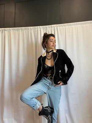 Beaded Western Blazer with Leather Accents