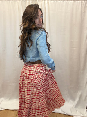 Cherry Red Ruffle Maxi Skirt