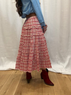 Cherry Red Ruffle Maxi Skirt