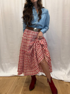 Cherry Red Ruffle Maxi Skirt